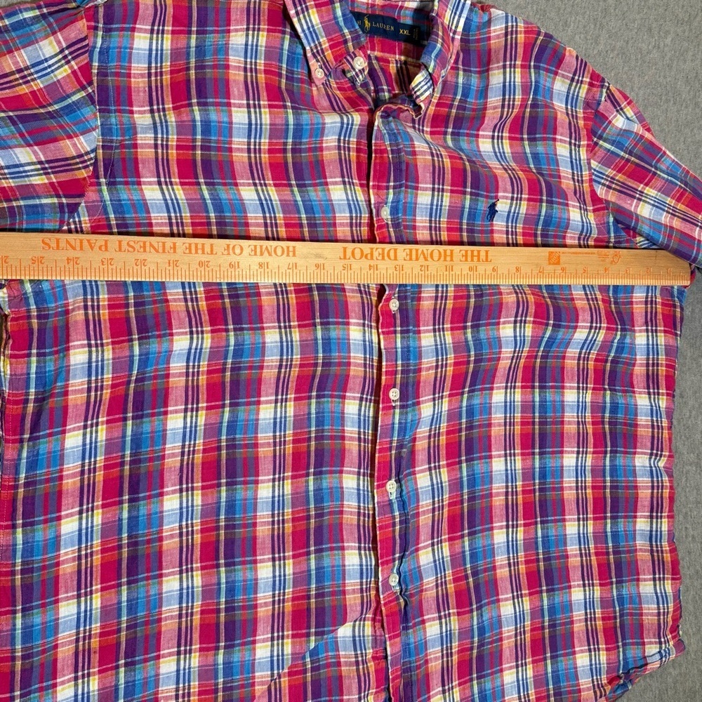 RALPH LAUREN Slim Men's XXL Plaid Multicolor Button-Down Logo Polo Red Blue Pink - Picture 8 of 9
